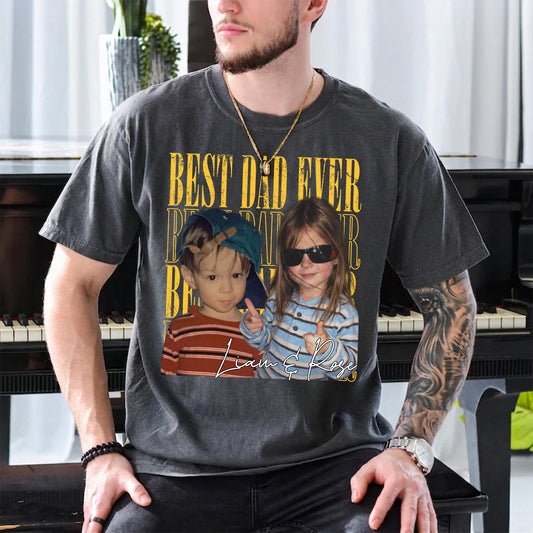 Custom Photo Dad Shirt, Custom Kid Photo Shirt Gift for Dad, Father's Day Gift from Kids, Retro Best Dad Ever T-Shirt