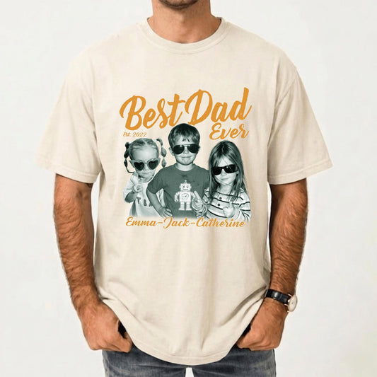 Custom Dad Vintage Photo Shirt: Personalized Fathers Day Shirt Gift for Dad, Best Dad Ever Shirt, Dad Gift With Kids Photo