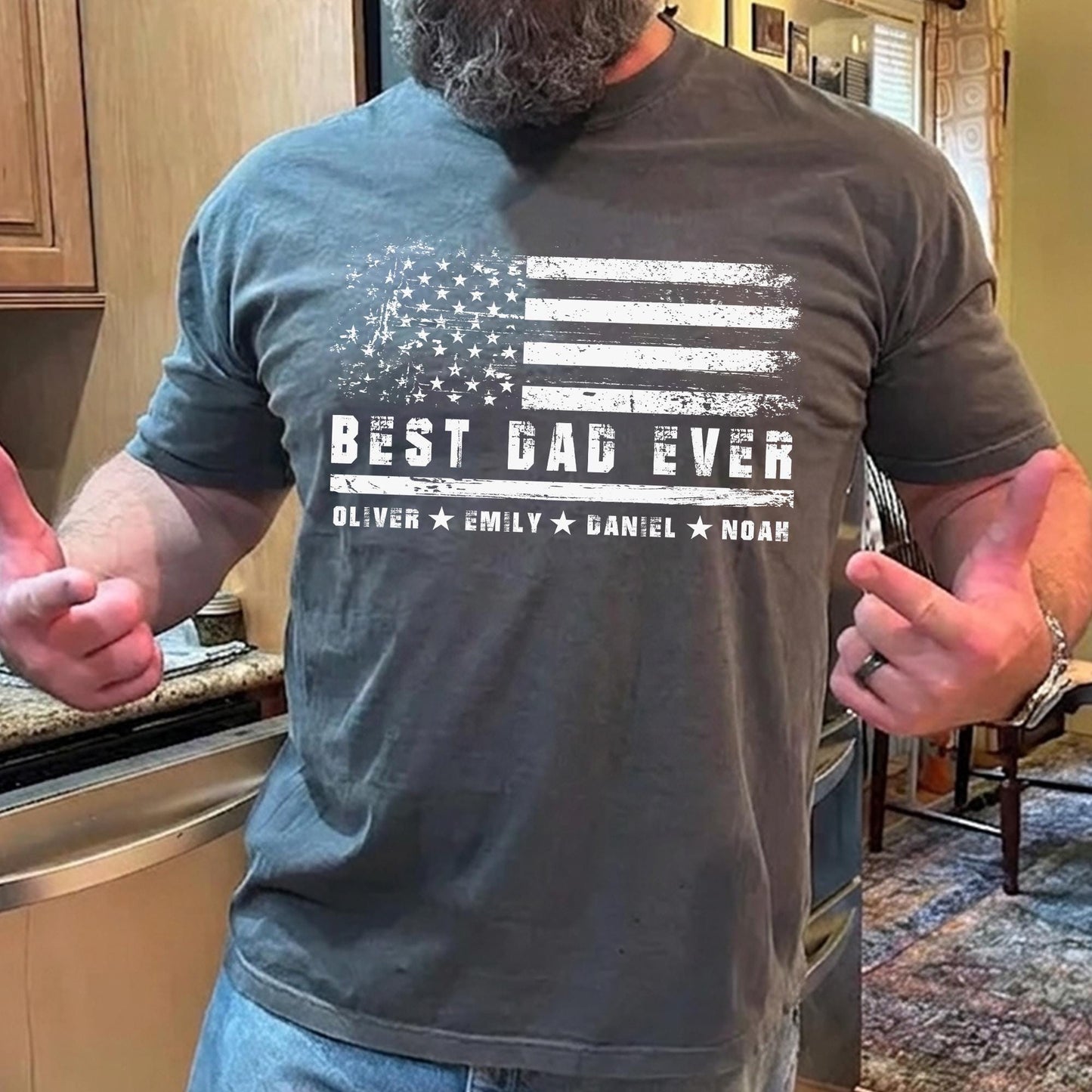 Personalized Grandpa With Kids Names Shirt, Grandpa USA Flag T-Shirt, Patriotic Father's Day Gift for Dad, Grandfather