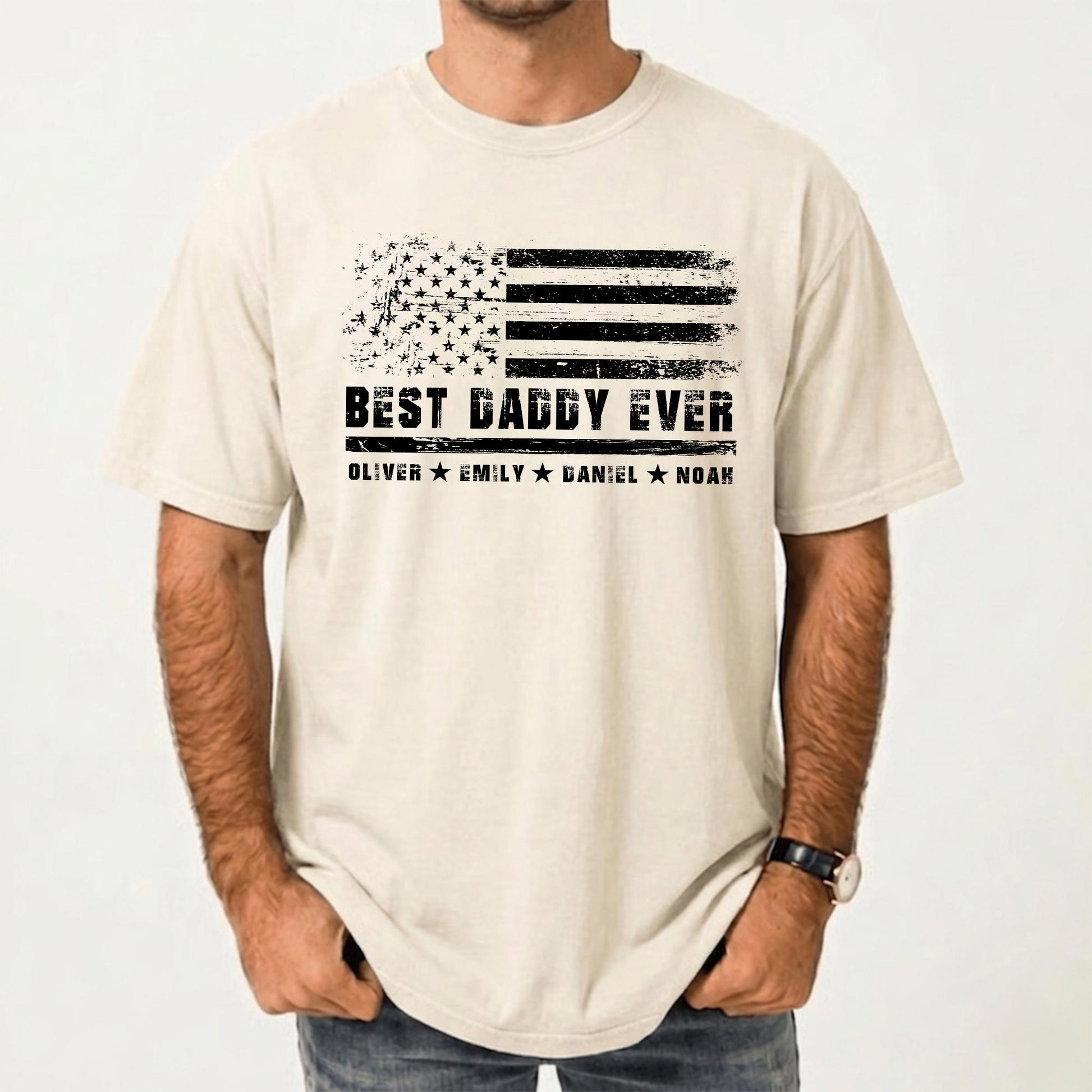 Custom Daddy Shirt, Dad Shirt With Kids Names, Best Dad Shirt With American Flag, Fathers Day Gift for Husband