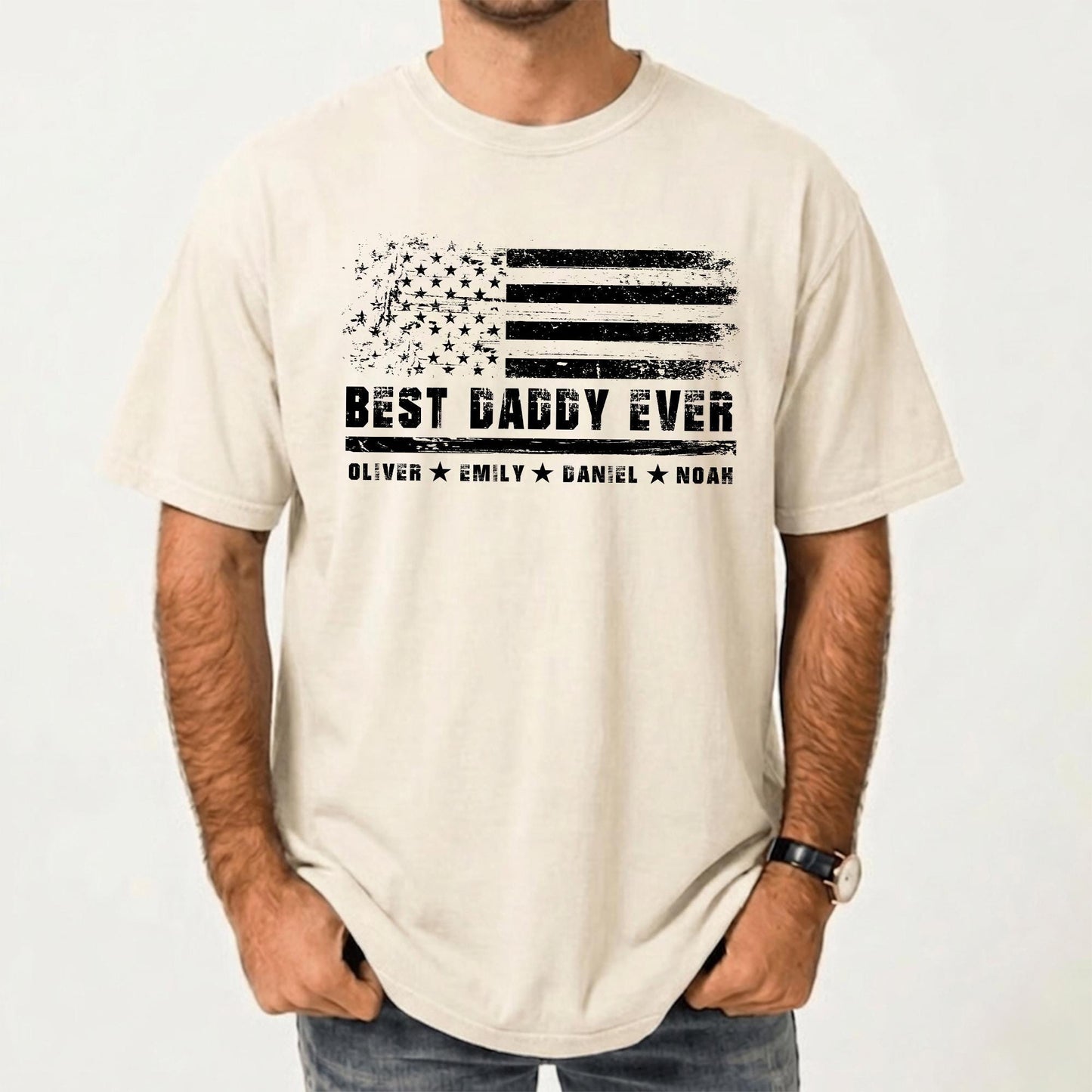 Custom Dad Shirt, America Flag Dad Shirt With Kids Names, Father's Day Gift for Dad, Dad America 4th of July Tee