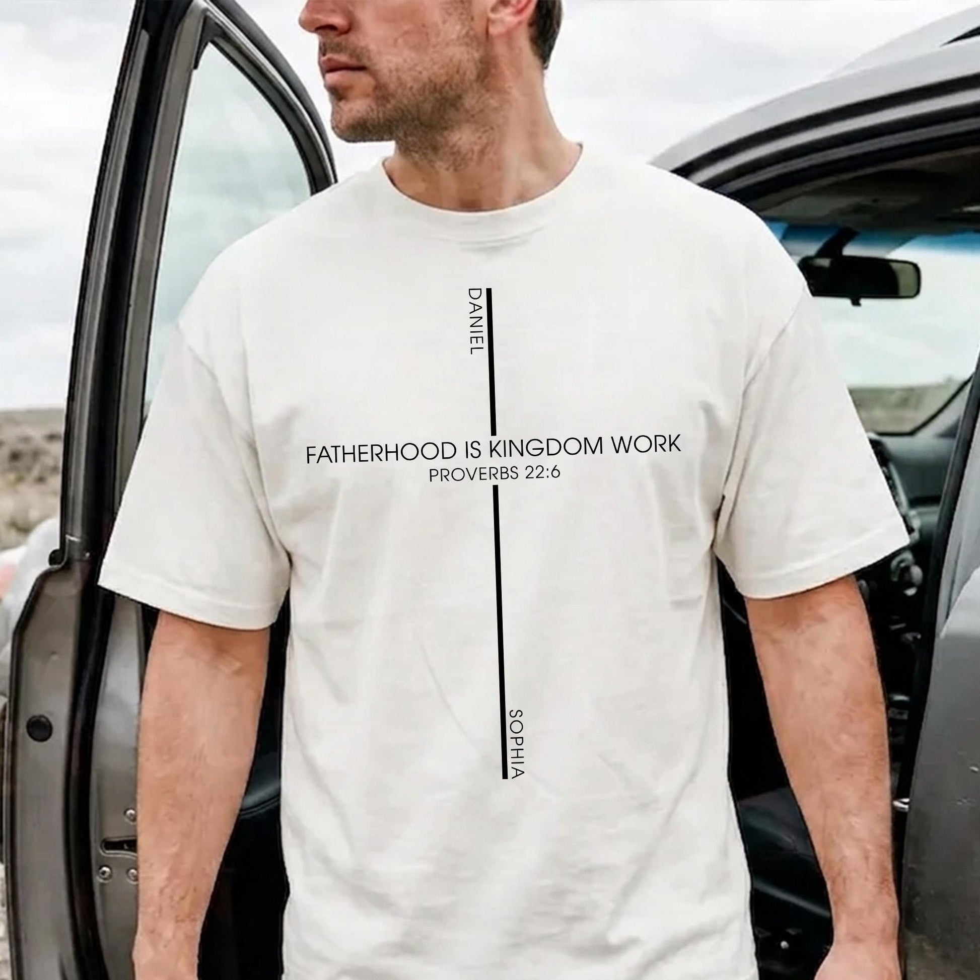 Fatherhood Is Kingdom Work Shirt, Father Day Gift for Dad Christian, Custom Bible Verse Fatherhood Shirt