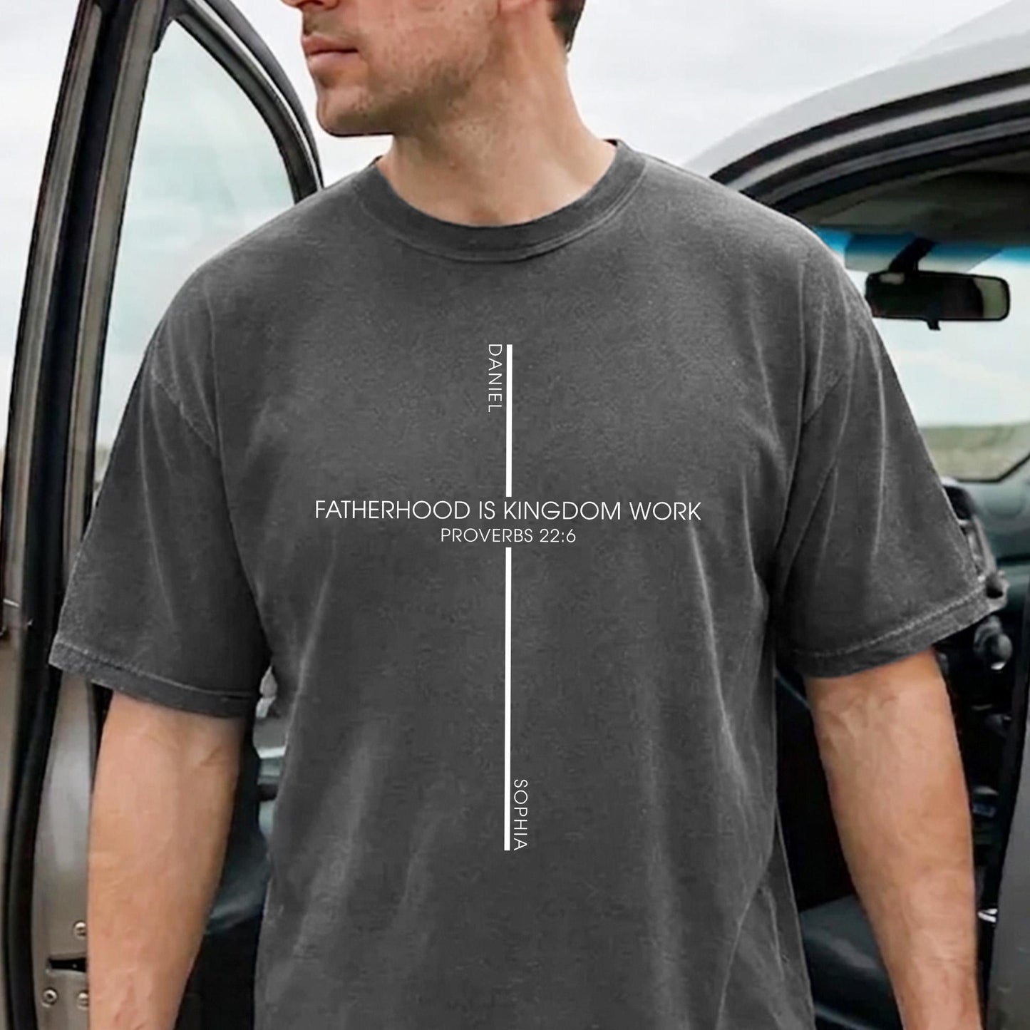 Fatherhood Is Kingdom Work Shirt, Father Day Gift for Dad Christian, Custom Bible Verse Fatherhood Shirt
