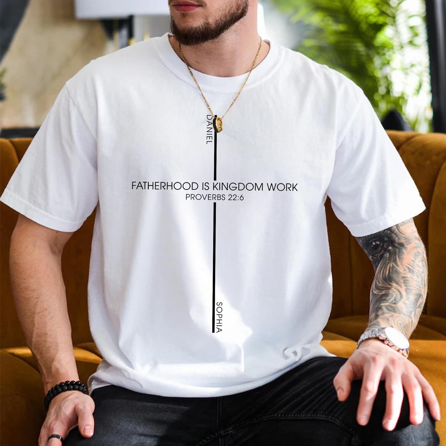 Fatherhood Is Kingdom Work Shirt, Father Day Gift for Dad Christian, Custom Bible Verse Fatherhood Shirt