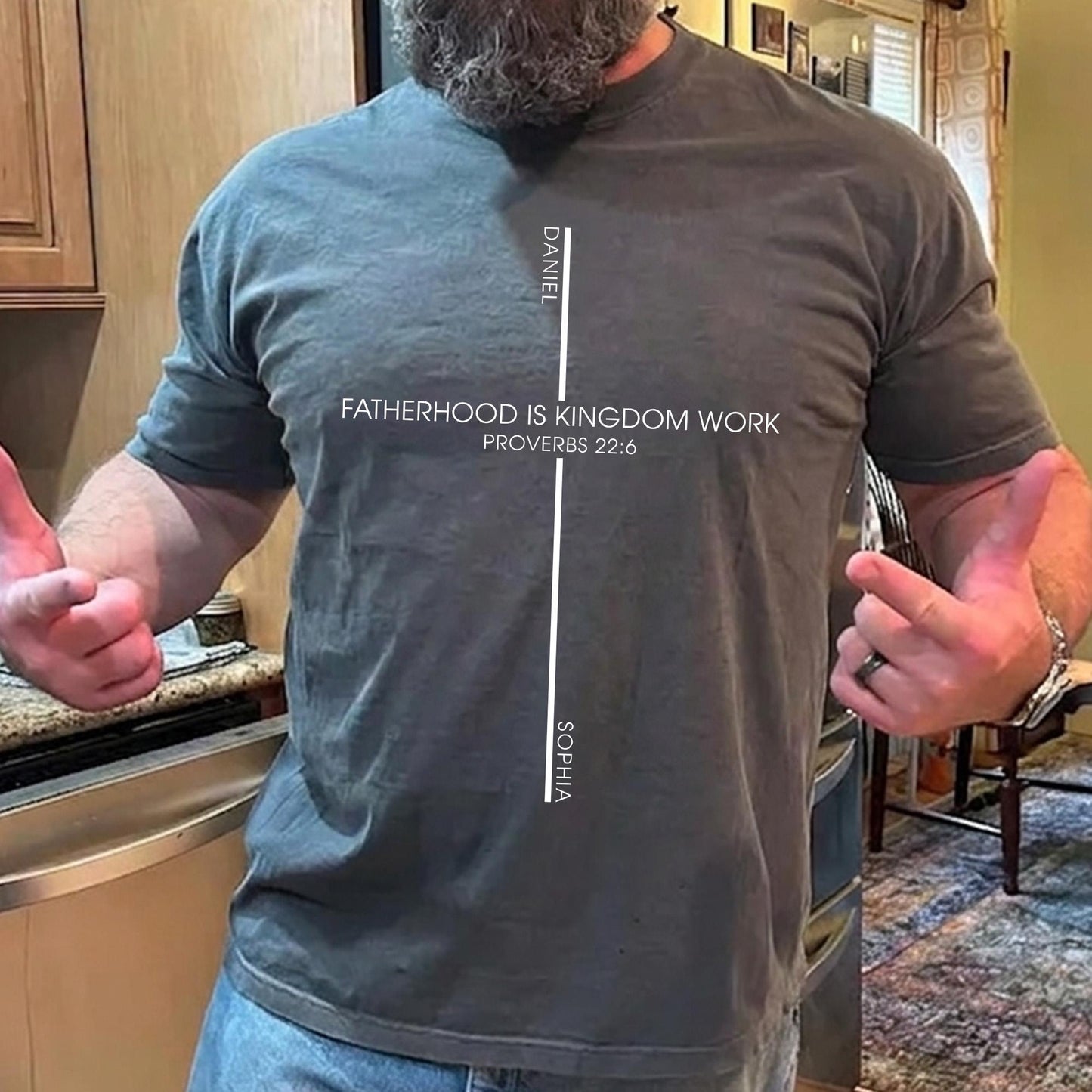 Fatherhood Is Kingdom Work Shirt, Father Day Gift for Dad Christian, Custom Bible Verse Fatherhood Shirt
