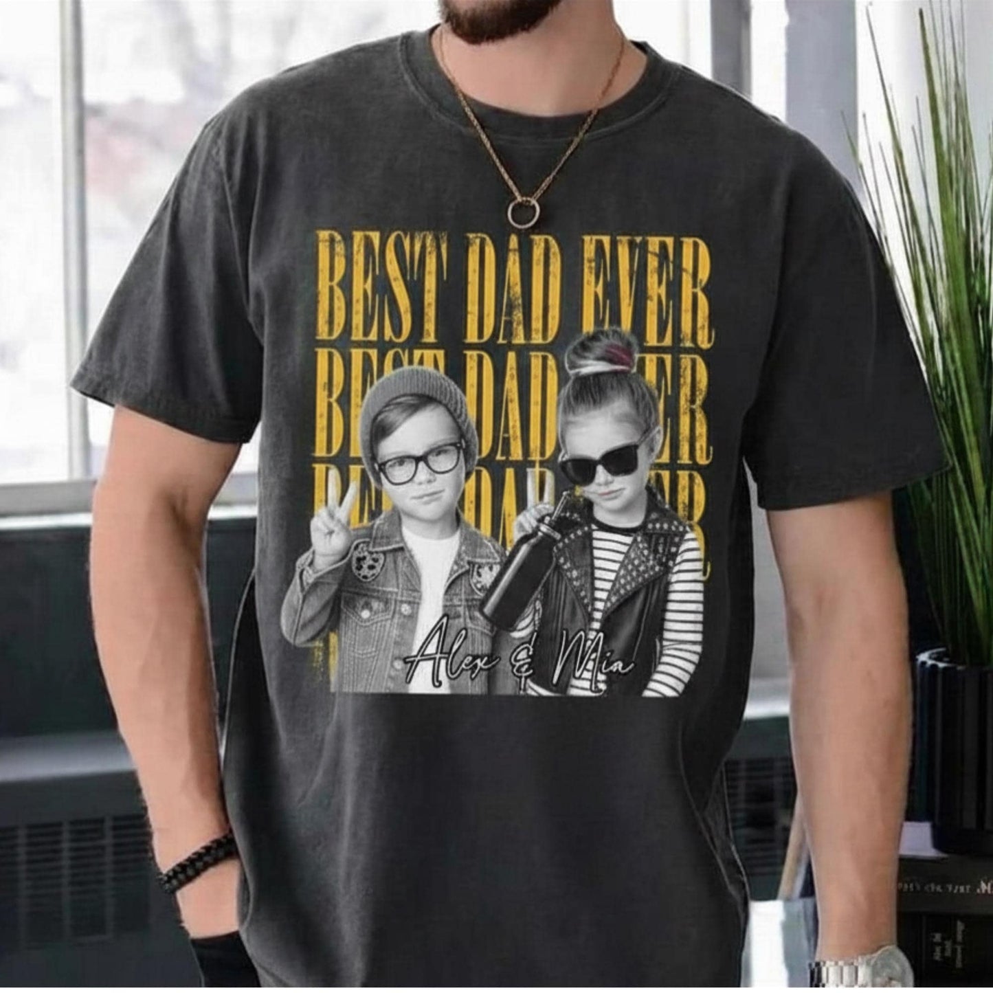 Custom Dad Vintage Photo Shirt, Fathers Day Shirt With Kids Photo, Best Dad Ever T-Shirt, New Dad Gift, Dad Birthday Gift from Kids