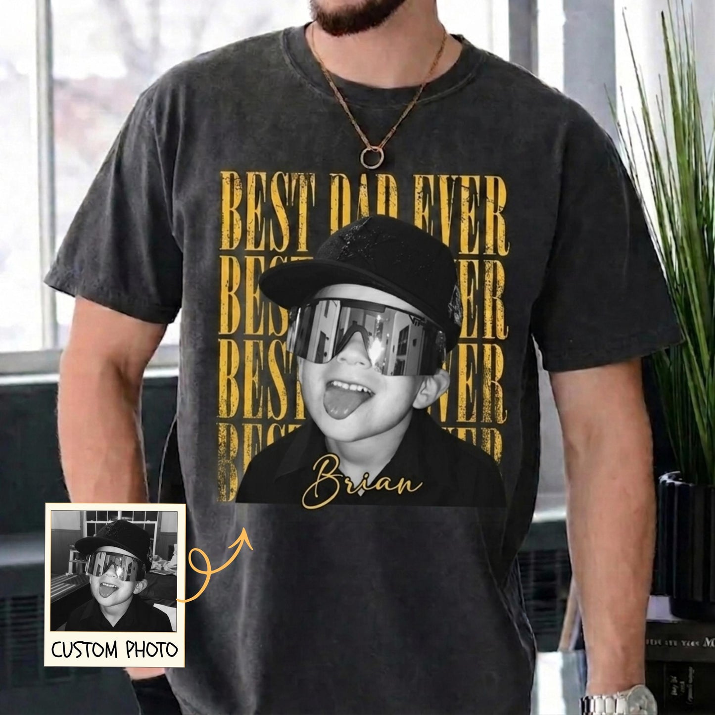 Custom Vintage Kids Photo Dad Shirt, Father's Day Shirt Gift for Dad, Best Dad Ever Tee, Dad Gift from Kid