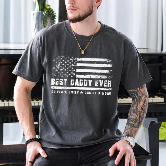Custom Daddy Shirt, Dad Shirt With Kids Names, Best Dad Shirt With American Flag, Fathers Day Gift for Husband