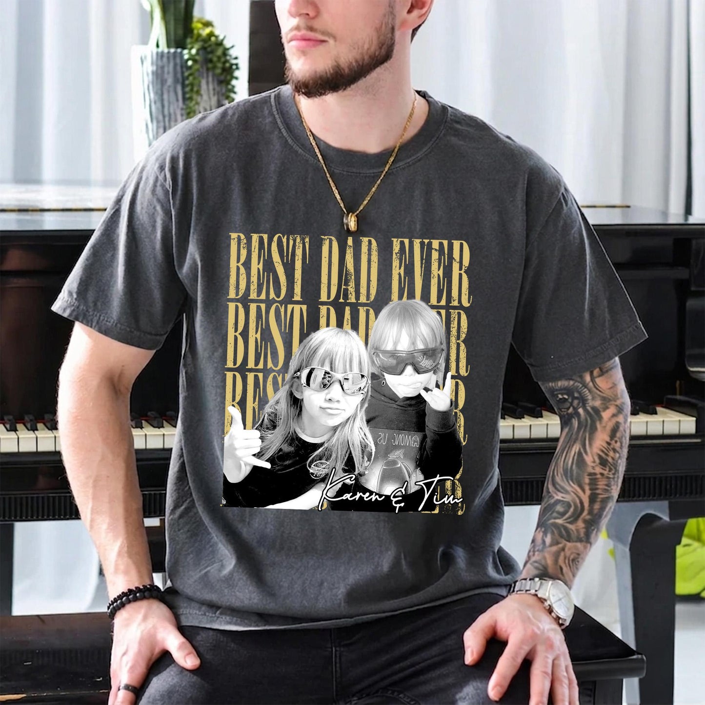 Custom Vintage Dad Photo Shirt, Fathers Day Shirt With Kids Photo, Best Dad Ever Shirt, Birthday Gift for Husband