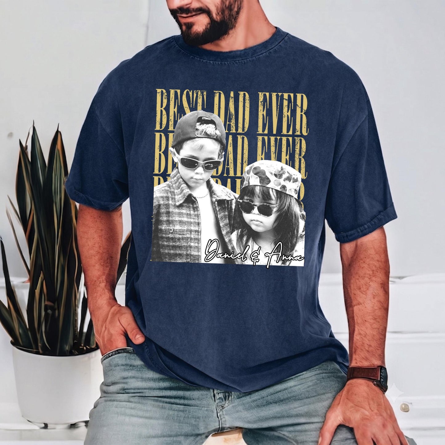 Custom Vintage Dad Photo Shirt, Fathers Day Shirt With Kids Photo, Best Dad Ever Shirt, Birthday Gift for Husband