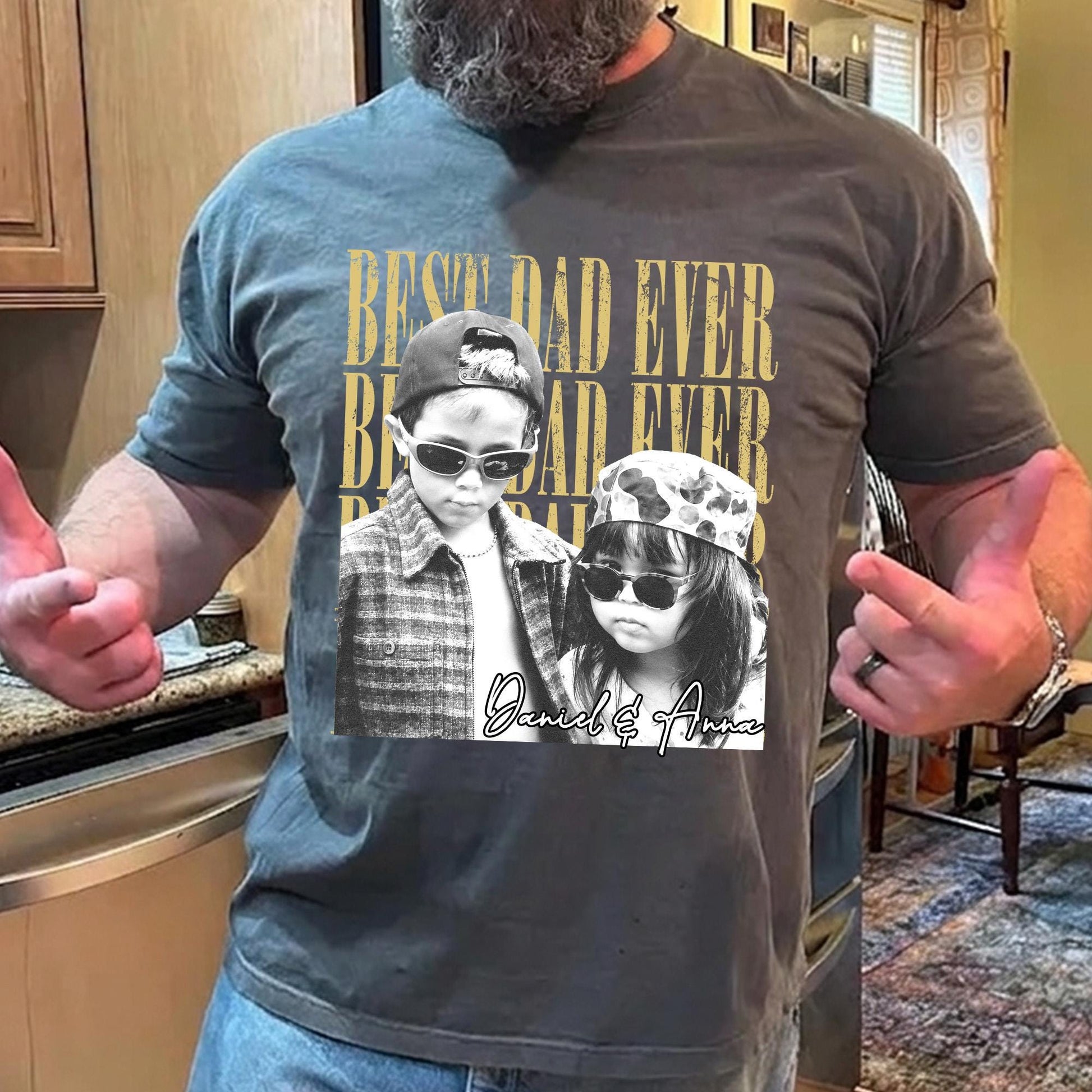 Custom Vintage Dad Photo Shirt, Fathers Day Shirt With Kids Photo, Best Dad Ever Shirt, Birthday Gift for Husband