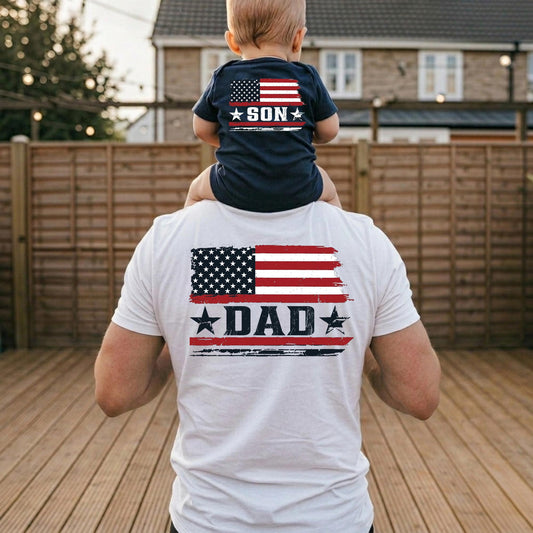 Personalized Dad and Son America Shirt, Custom Dad Shirt Father's Day Gift for Husband, 4th of July Shirt, Matching Dad and Baby Tee