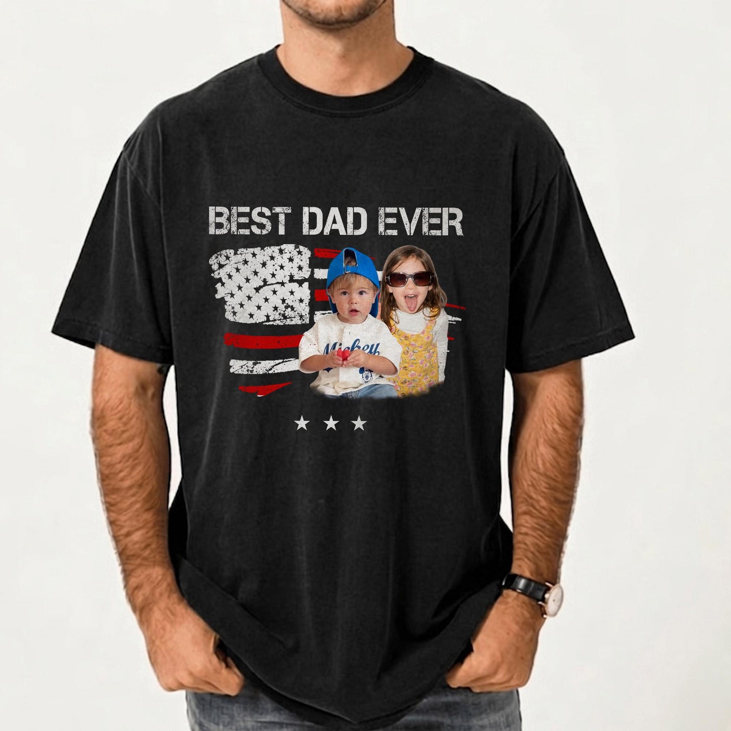 Custom Dad Photo Shirt, Fathers Day Shirts Gifts for Dad, USA Flag 4th of July Shirt