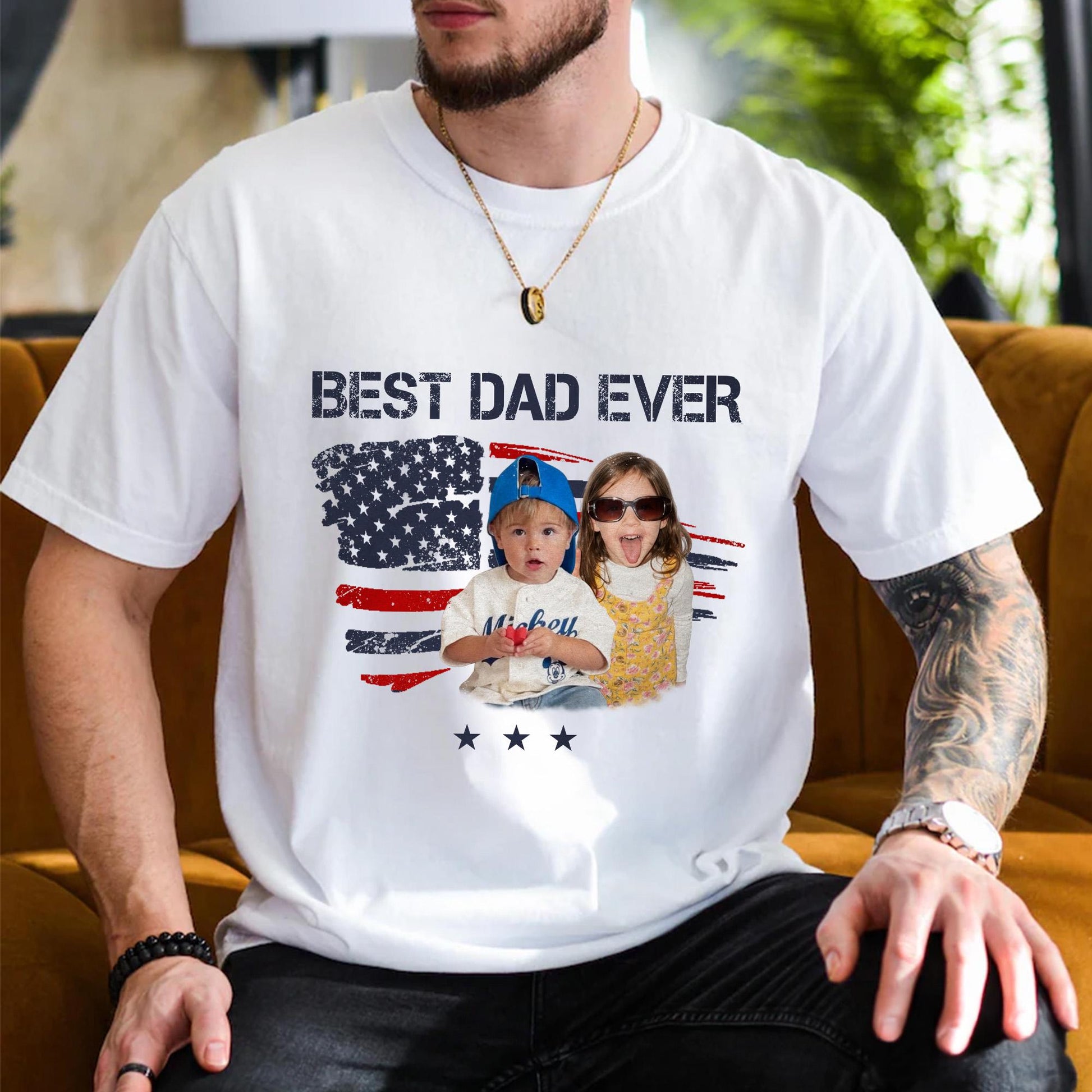 Custom Dad Photo Shirt, Fathers Day Shirts Gifts for Dad, USA Flag 4th of July Shirt