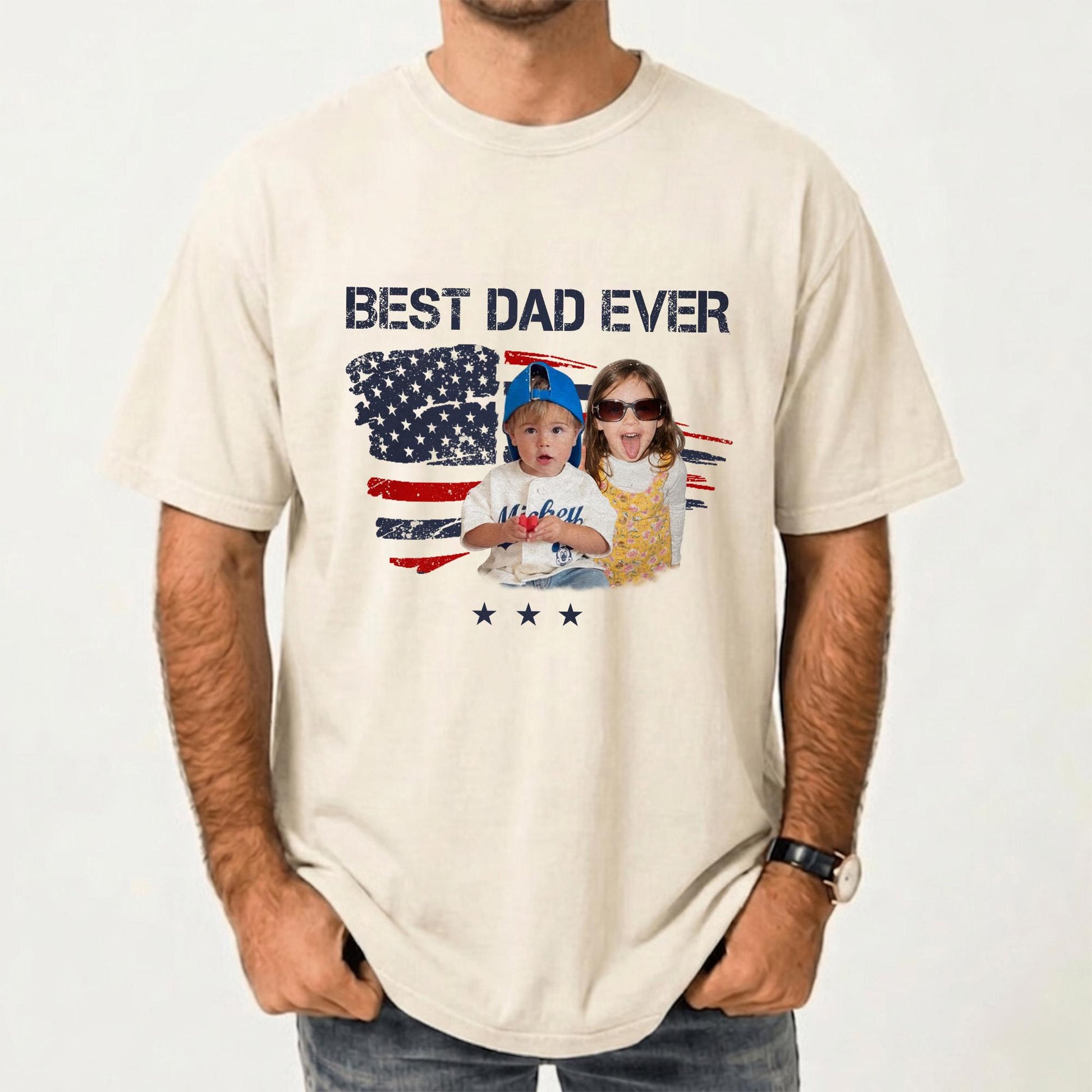 Custom Dad Photo Shirt, Fathers Day Shirts Gifts for Dad, USA Flag 4th of July Shirt
