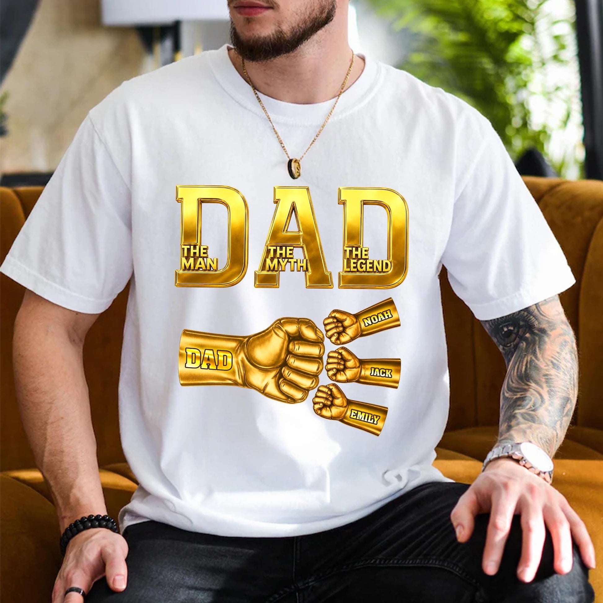 Custom Dad Shirt with Kids Names, Fist Bump Fathers Day Shirt Gifts for Dad, Gift for Husband