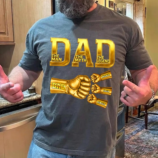 Custom Dad Shirt with Kids Names, Fist Bump Fathers Day Shirt Gifts for Dad, Gift for Husband