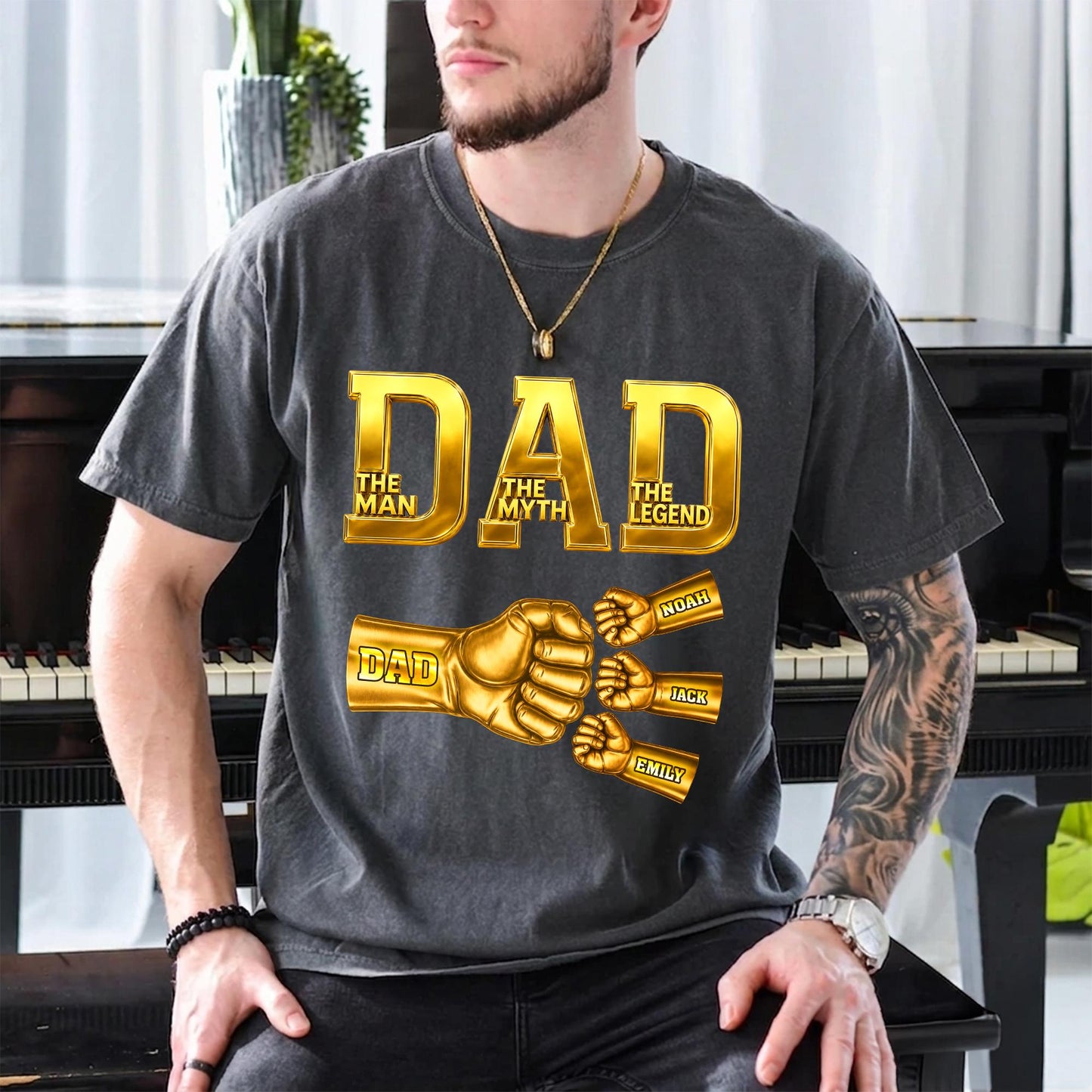 Custom Dad Shirt with Kids Names, Fist Bump Fathers Day Shirt Gifts for Dad, Gift for Husband