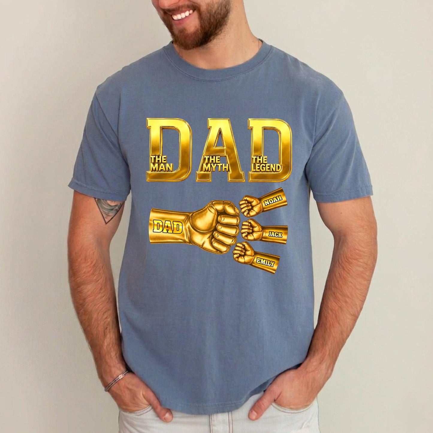Custom Dad Shirt with Kids Names, Fist Bump Fathers Day Shirt Gifts for Dad, Gift for Husband