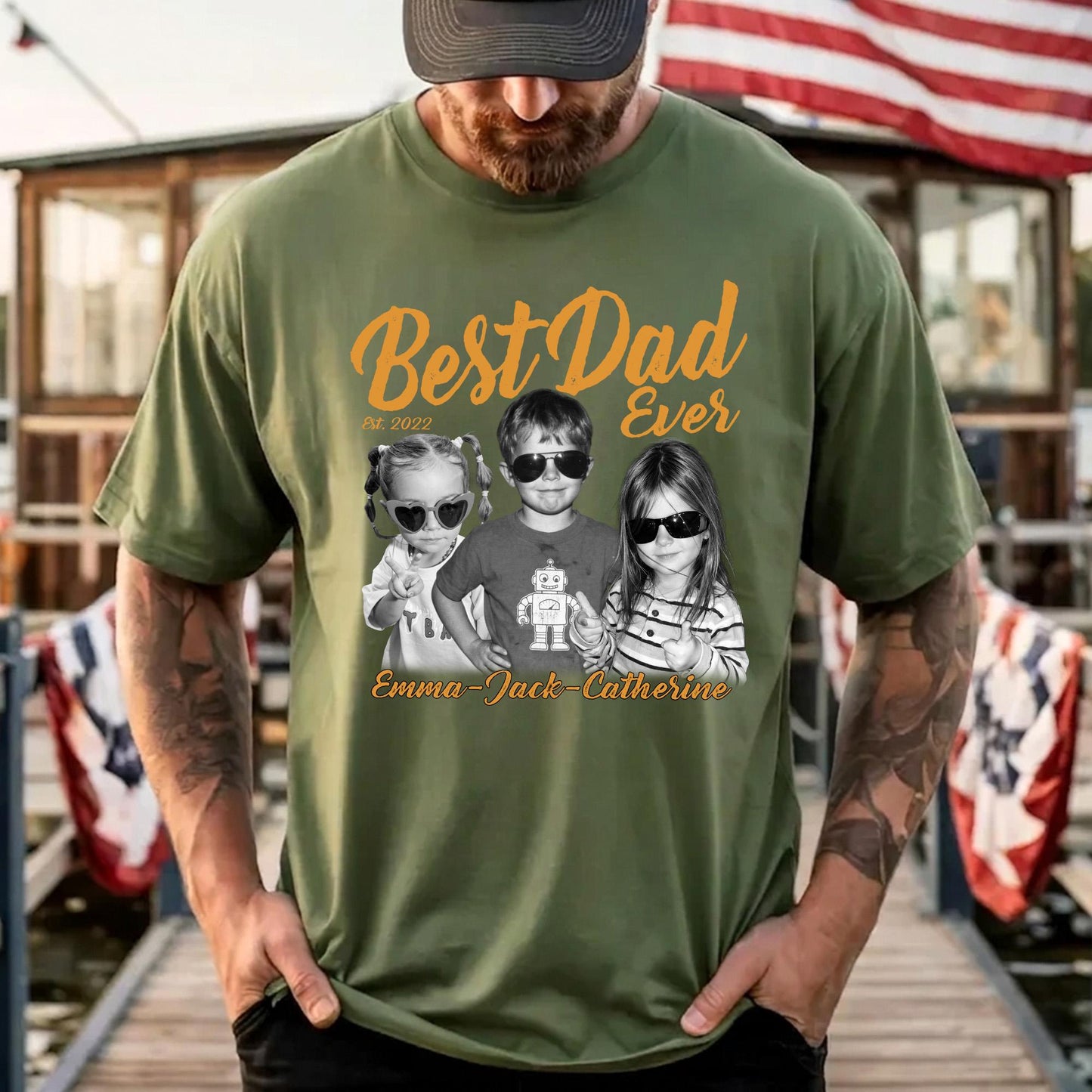 Custom Dad Vintage Photo Shirt, Fathers Day Shirt Gift for Dad, Best Dad Ever Shirt, Dad Birthday Gift from Kids
