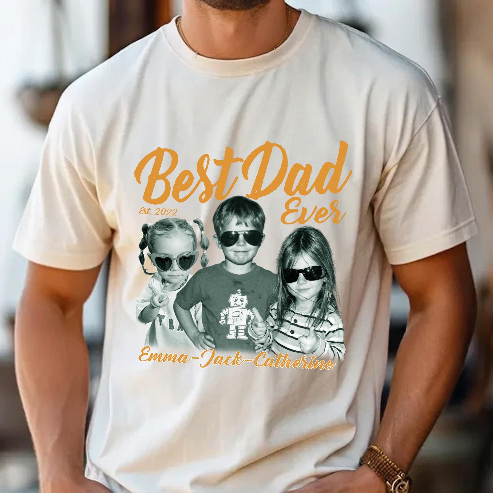 Custom Dad Vintage Photo Shirt: Personalized Fathers Day Shirt Gift for Dad, Best Dad Ever Shirt, Dad Gift With Kids Photo