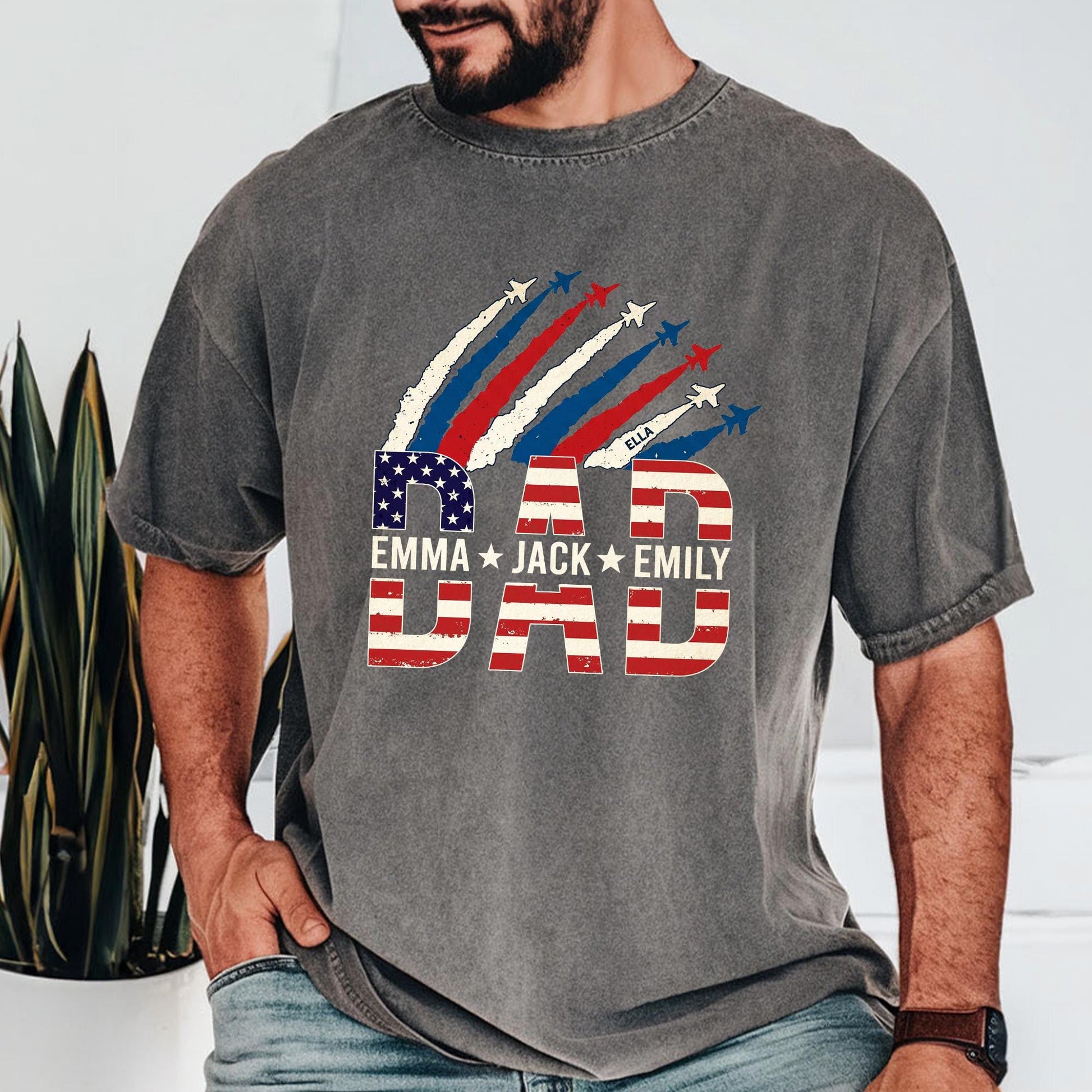 Personalized Dad Shirt With Kids Names, USA Flag Father's Day Shirt Gift for Dad, Patriotic 4th Of July Shirt
