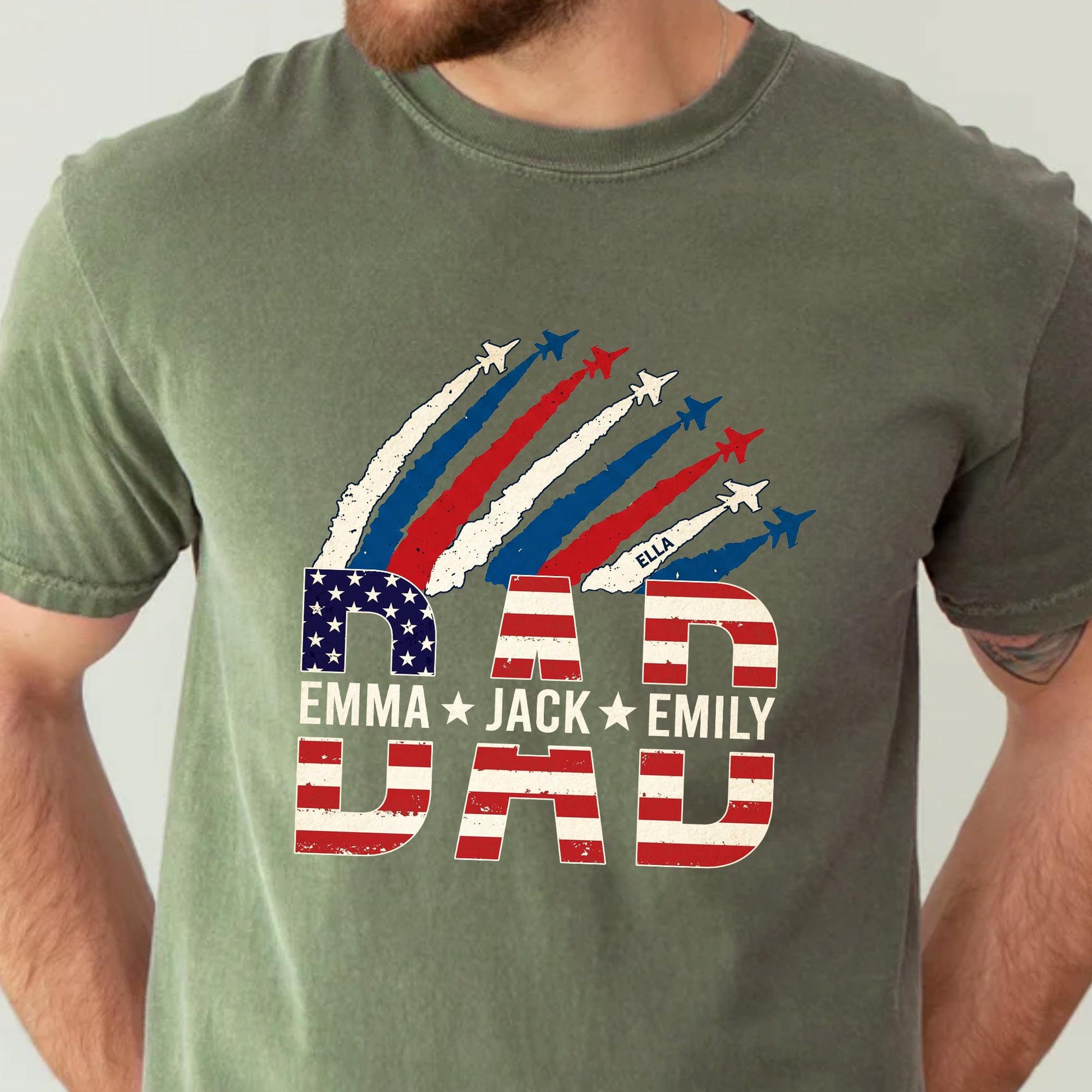 Personalized Dad Shirt With Kids Names, USA Flag Father's Day Shirt Gift for Dad, Patriotic 4th Of July Shirt