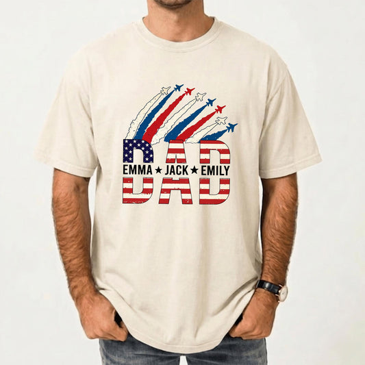 Personalized Dad Shirt With Kids Names, USA Flag Father's Day Shirt Gift for Dad, Patriotic 4th Of July Shirt