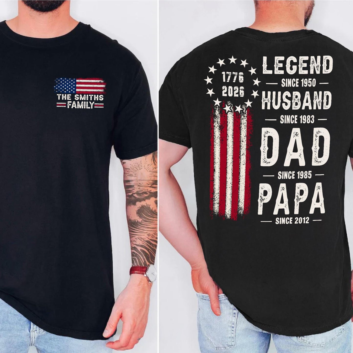 Dad America Shirt, Personalized Legend Husband Dad Papa T-Shirt, USA Flag Patriotic Family Tee, Fathers Day Gift for Dad