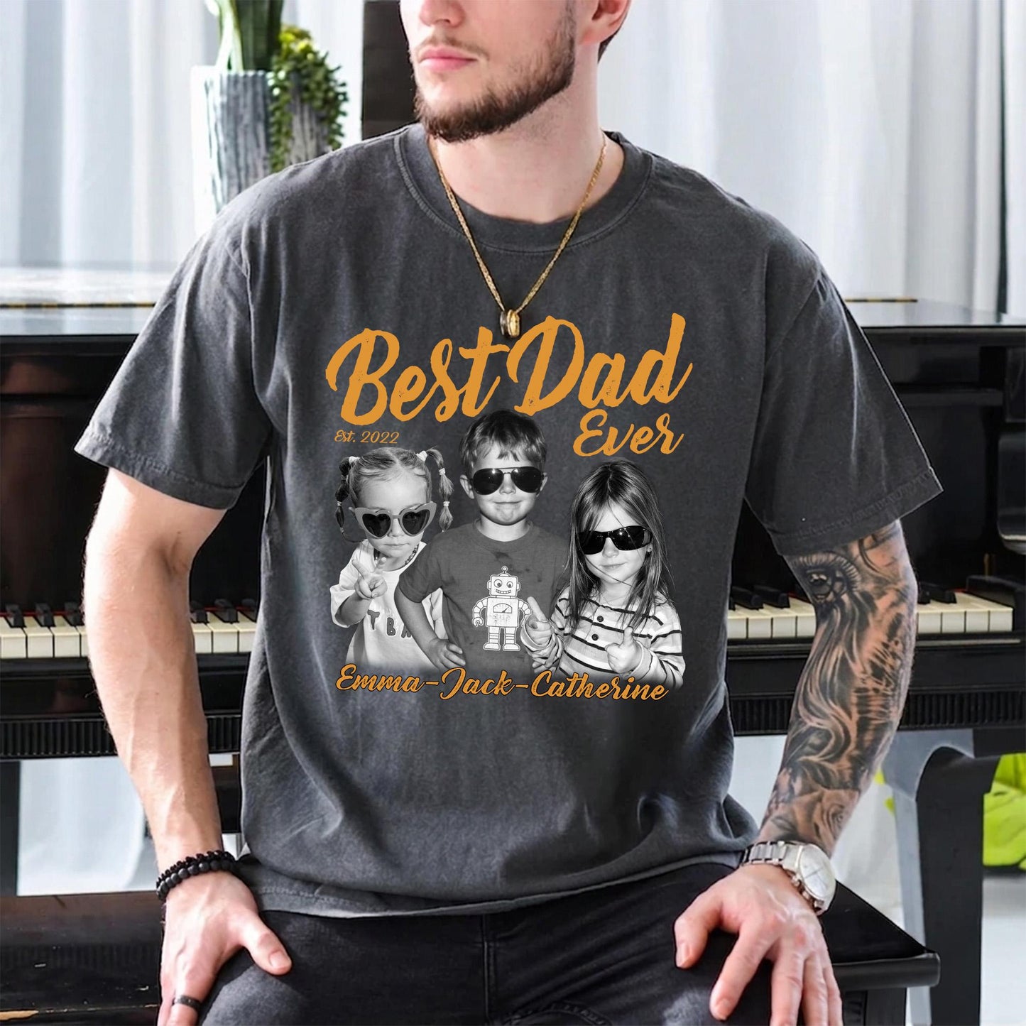 Custom Dad Vintage Photo Shirt, Fathers Day Shirt Gift for Dad, Best Dad Ever Shirt, Dad Birthday Gift from Kids