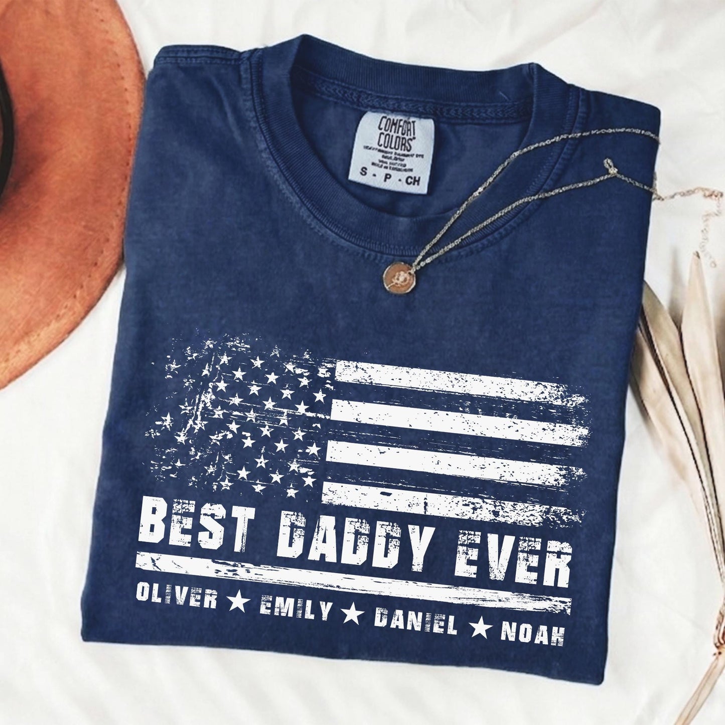 Custom Daddy Shirt, Dad Shirt With Kids Names, Best Dad Shirt With American Flag, Fathers Day Gift for Husband