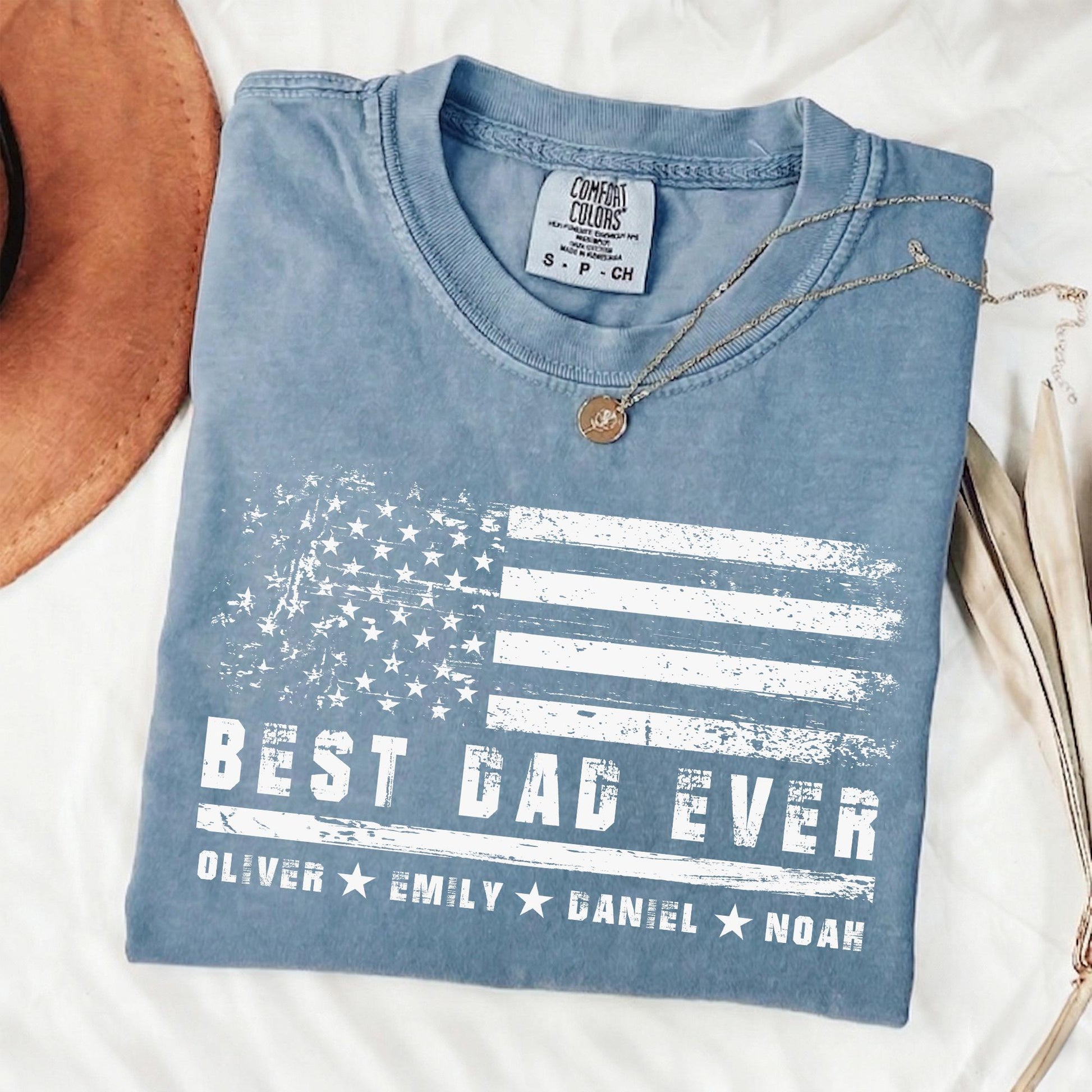 Custom Daddy Shirt, Dad Shirt With Kids Names, Best Dad Shirt With American Flag, Fathers Day Gift for Husband