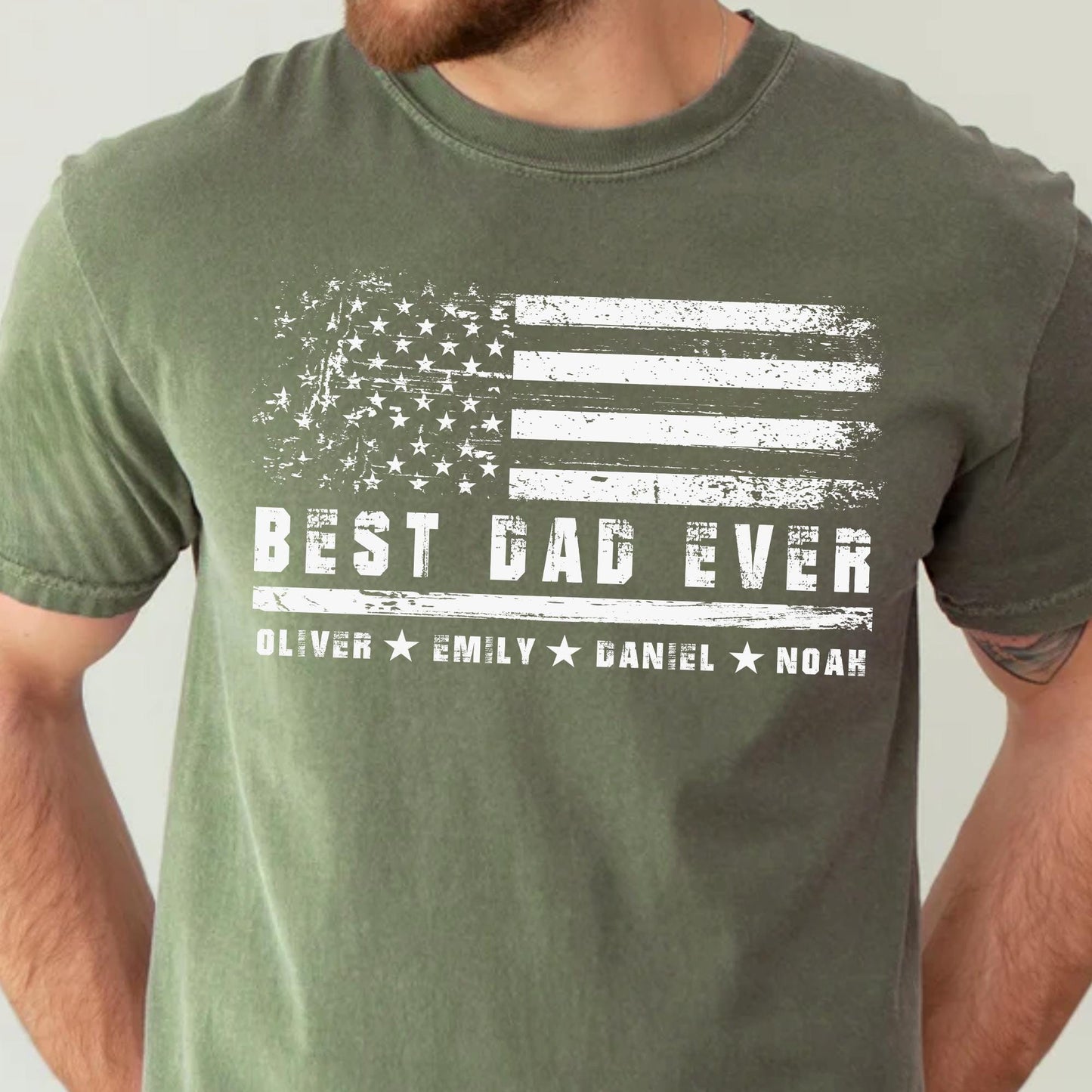 Custom Dad Shirt, America Flag Dad Shirt With Kids Names, Father's Day Gift for Dad, Dad America 4th of July Tee
