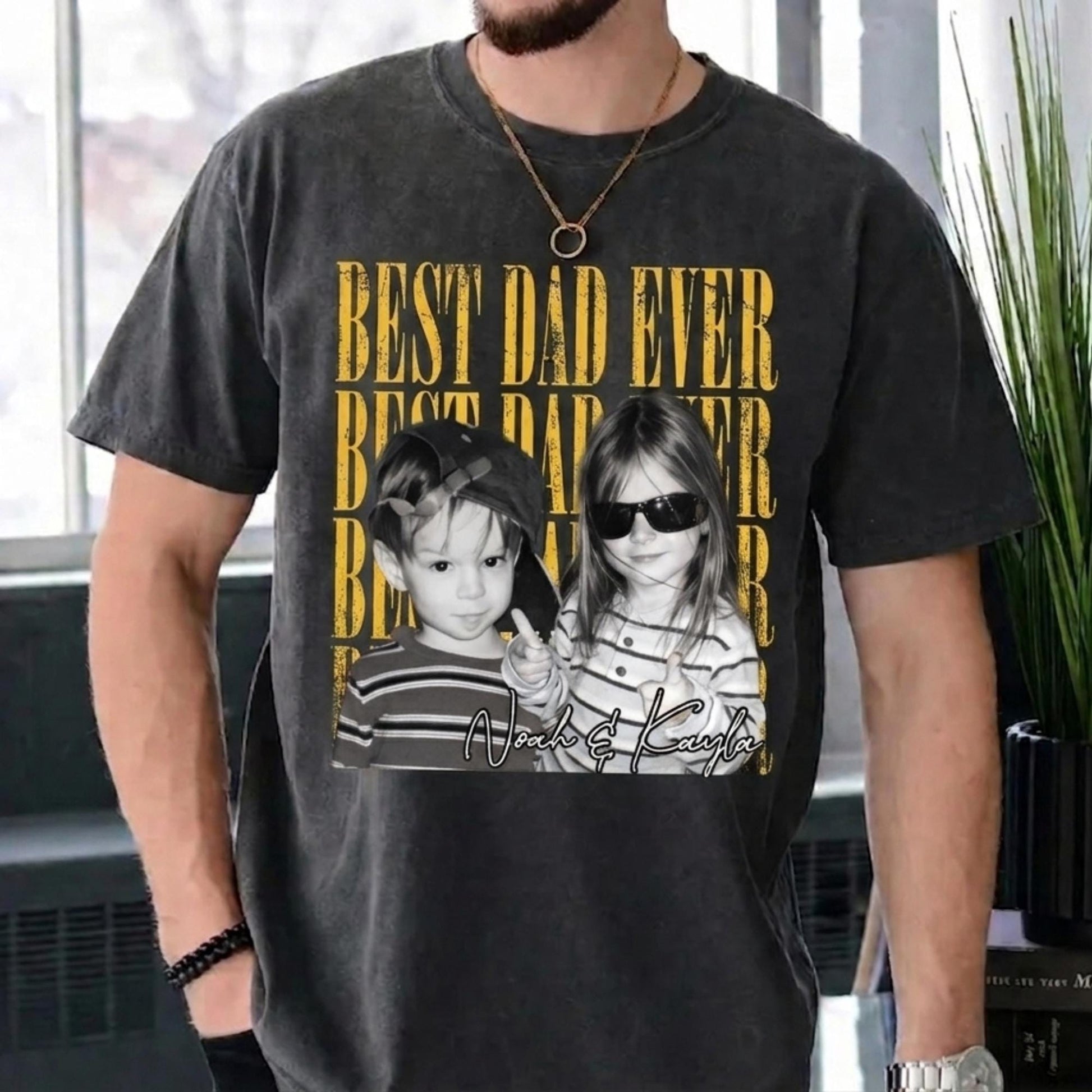 Custom Vintage Kids Photo Dad Shirt, Father's Day Shirt Gift for Dad, Best Dad Ever Tee, Dad Gift from Kid