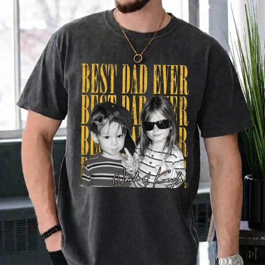 Custom Dad Vintage Photo Shirt, Fathers Day Shirt With Kids Photo, Best Dad Ever T-Shirt, New Dad Gift, Dad Birthday Gift from Kids