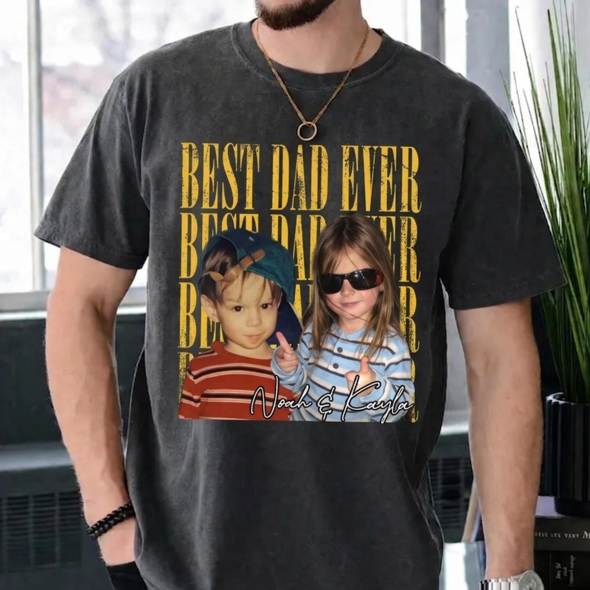 Custom Vintage Kids Photo Dad Shirt, Father's Day Shirt Gift for Dad, Best Dad Ever Tee, Dad Gift from Kid