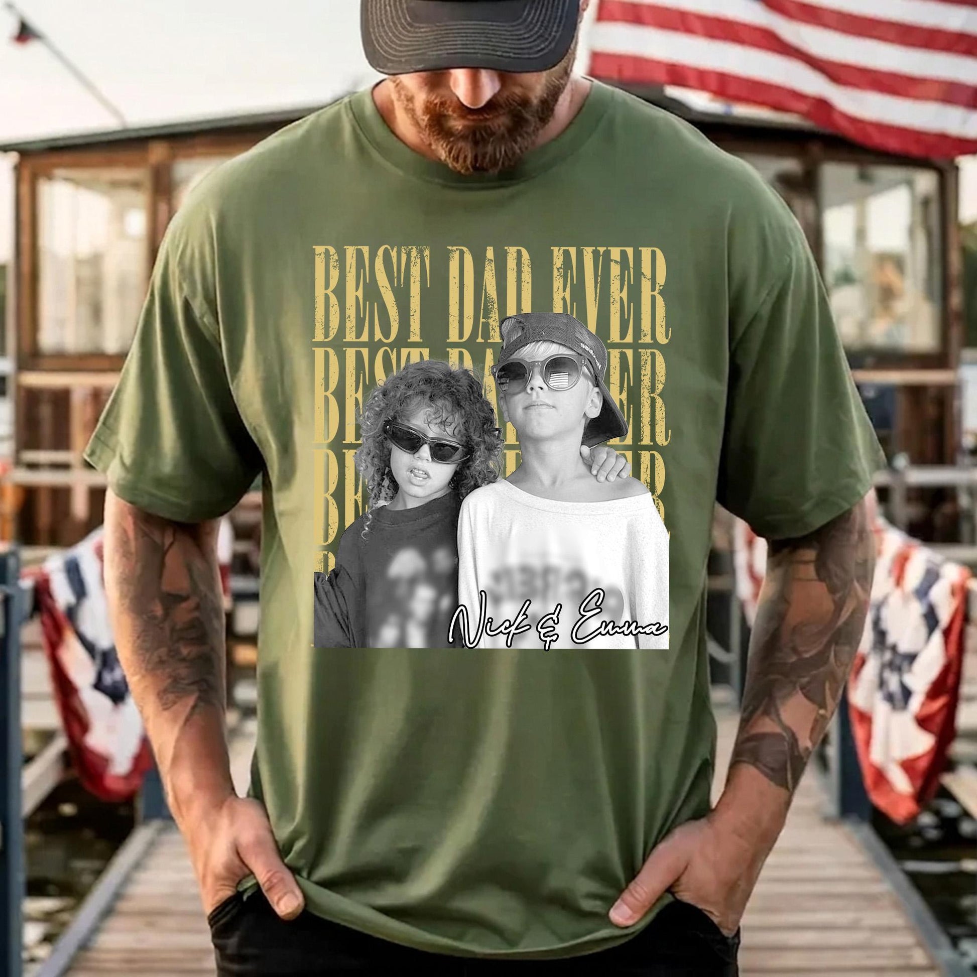 Custom Vintage Dad Photo Shirt, Fathers Day Shirt With Kids Photo, Best Dad Ever Shirt, Birthday Gift for Husband