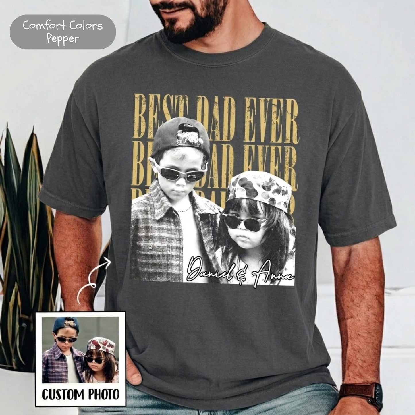 Custom Vintage Dad Photo Shirt, Fathers Day Shirt With Kids Photo, Best Dad Ever Shirt, Birthday Gift for Husband